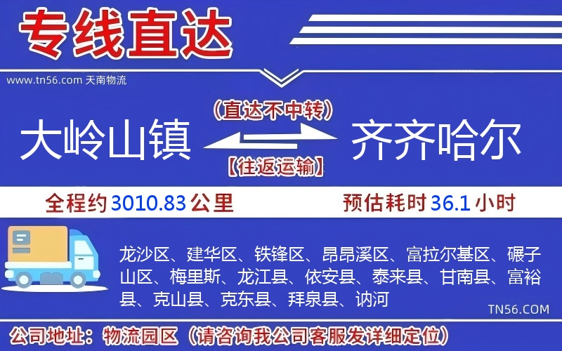 大嶺山鎮到齊齊哈爾物流公司 大嶺山鎮到齊齊哈爾物流公司