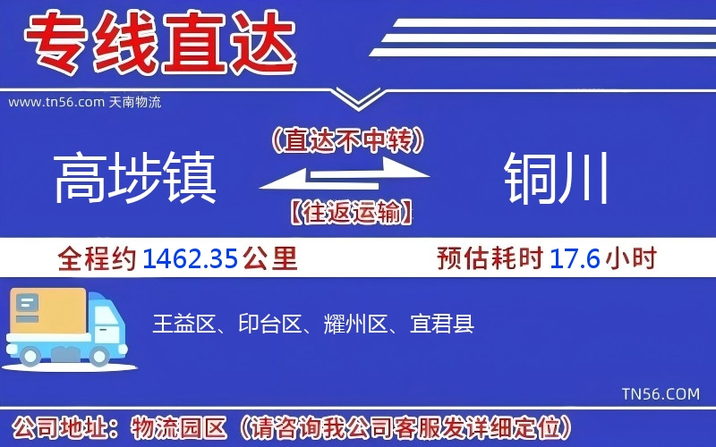 高埗鎮(zhèn)到銅川物流公司